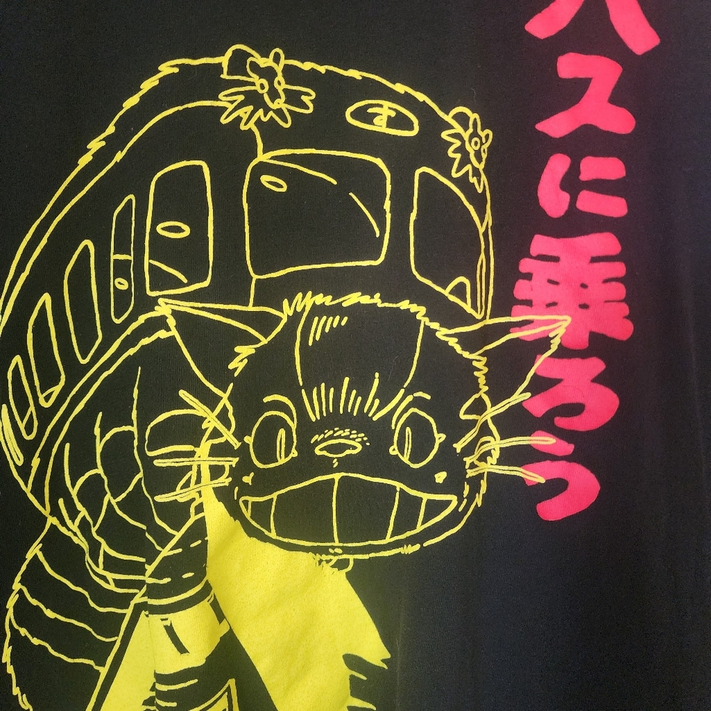 Black Cotton Long Sleeve Ghibli Cat Bus Tee - Picture 3 of 4